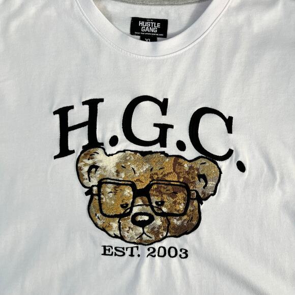 Hustle Gang White Embroidered Bear T Shirt - Picture 4 of 9